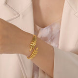 Plant Leaf Women Bracelet Stainless Steel Adjustable Bangle Jewelry Gift