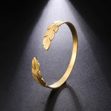 Plant Leaf Women Bracelet Stainless Steel Adjustable Bangle Jewelry Gift