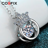 14K Moissanite Necklace Silver Crown Pendent Women Wedding Jewelry