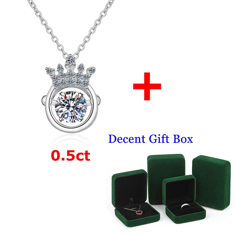 14K Moissanite Necklace Silver Crown Pendent Women Wedding Jewelry
