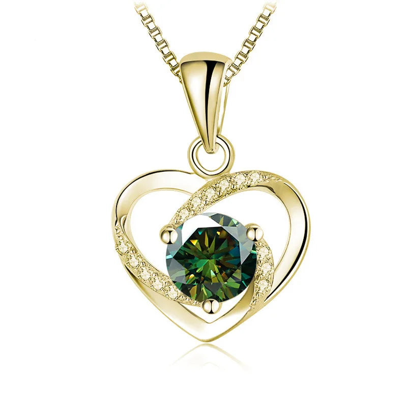 1CT Moissanite Heart Necklace for Women S925 Silver Diamond Pendant