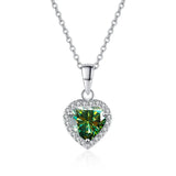 Heart Diamond Pendant Necklace S925 Sterling Silver Green Pink Stones