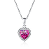 Heart Diamond Pendant Necklace S925 Sterling Silver Green Pink Stones