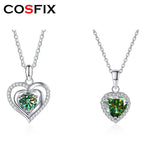 Heart Diamond Pendant Necklace S925 Sterling Silver Green Pink Stones