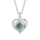 Heart Diamond Pendant Necklace S925 Sterling Silver Green Pink Stones