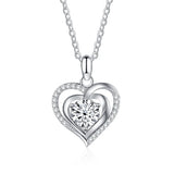 Heart Diamond Pendant Necklace S925 Sterling Silver Green Pink Stones