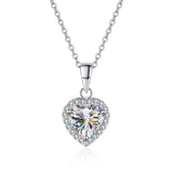 Heart Diamond Pendant Necklace S925 Sterling Silver Green Pink Stones