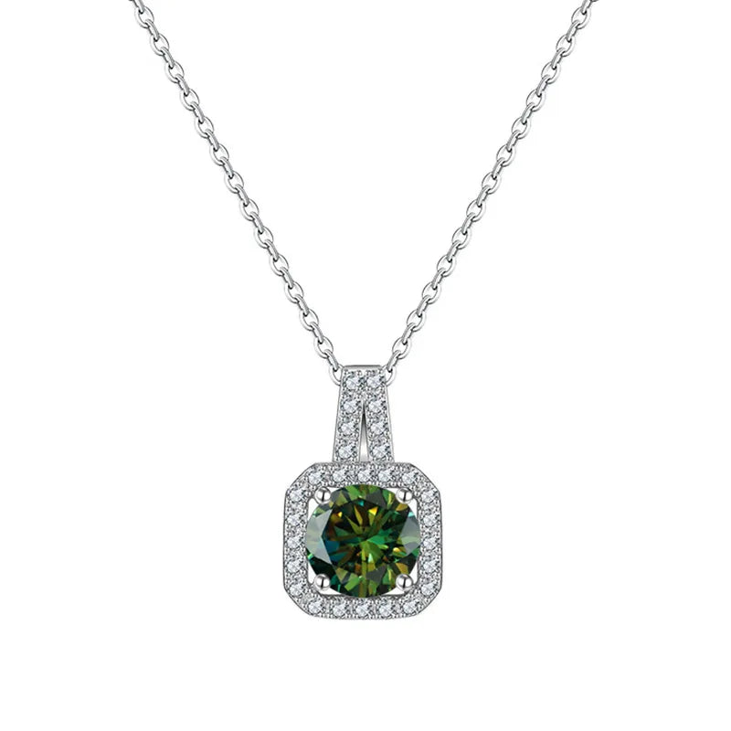 Colorful Moissanite Necklace Round Pendant S925 Sterling Silver Women's Gift