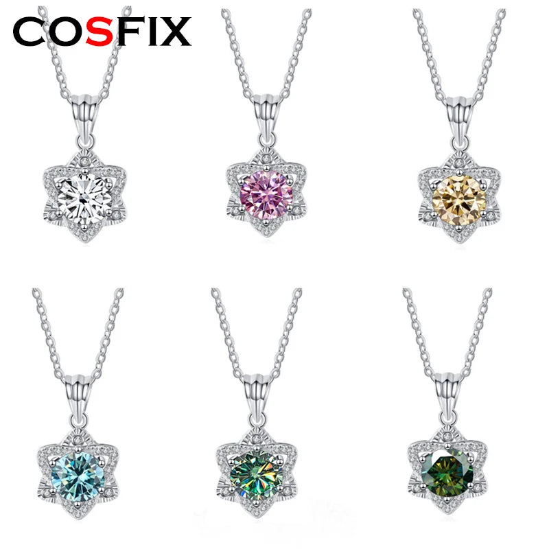 Six Stars Moissanite S925 Silver Necklace Wedding Jewelry Pendant