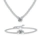 1ct Moissanite Cuban Bracelet & Necklace Set 925 Silver Gemstone Jewelry Wedding