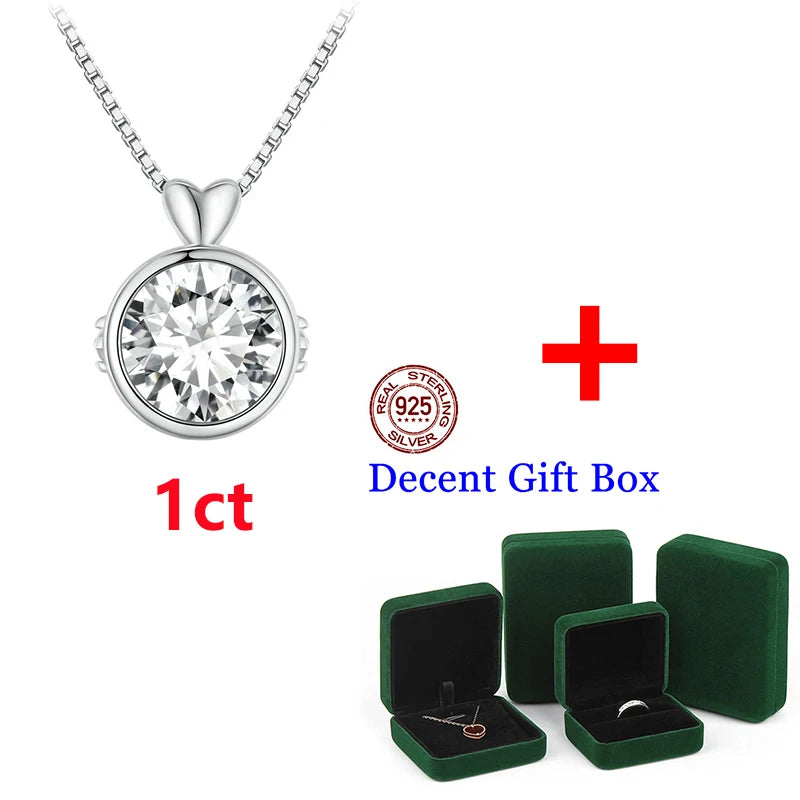 1Ct Moissanite Stone Pendant Necklaces 925 Sterling Silver Woman Necklace