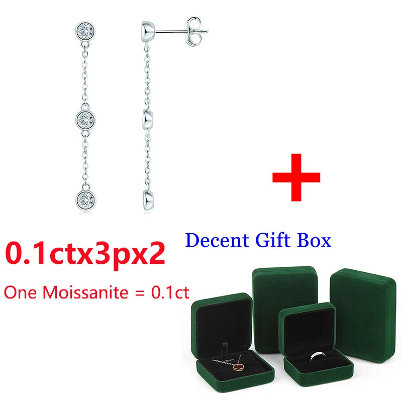 Moissanite Chain Drop Earrings 925 Silver Long Earrings for Women