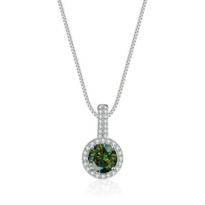 Colorful Women Moissanite Necklace Pendant 1ct Round Cut s925 Silver Chain