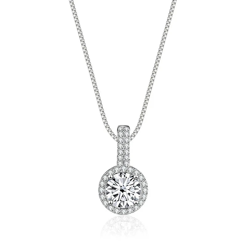 Colorful Women Moissanite Necklace Pendant 1ct Round Cut s925 Silver Chain