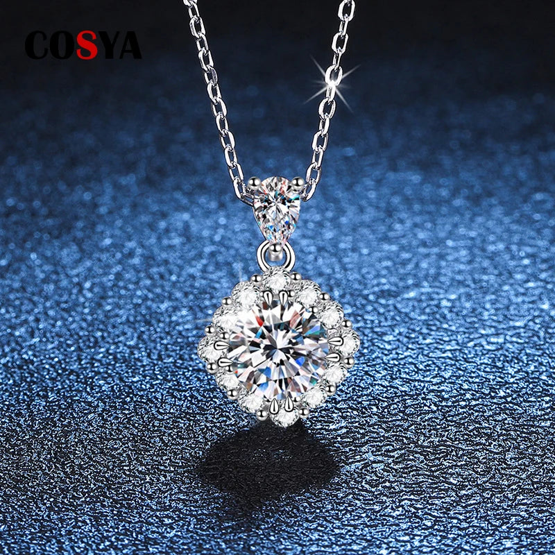 925 Sterling Silver Moissanite Pendant Necklace for Women Fine Jewelry Gift