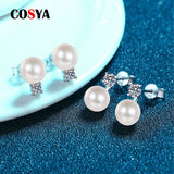 925 Silver Diamond & Pearl Moissanite Stud Earrings
