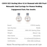 925 Silver Diamond & Pearl Moissanite Stud Earrings