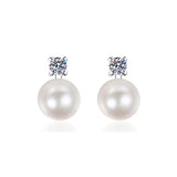 925 Silver Diamond & Pearl Moissanite Stud Earrings