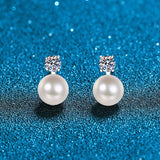 925 Silver Diamond & Pearl Moissanite Stud Earrings