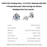 925 Silver 1ct D VVS1 Diamond Moissanite Stud Earrings Wedding Fine Jewelry