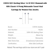 925 Silver 1ct D VVS1 Diamond Classic 6 Prong Moissanite Tassel Stud Earrings