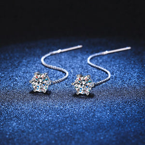 925 Silver 1ct D VVS1 Diamond Classic 6 Prong Moissanite Tassel Stud Earrings