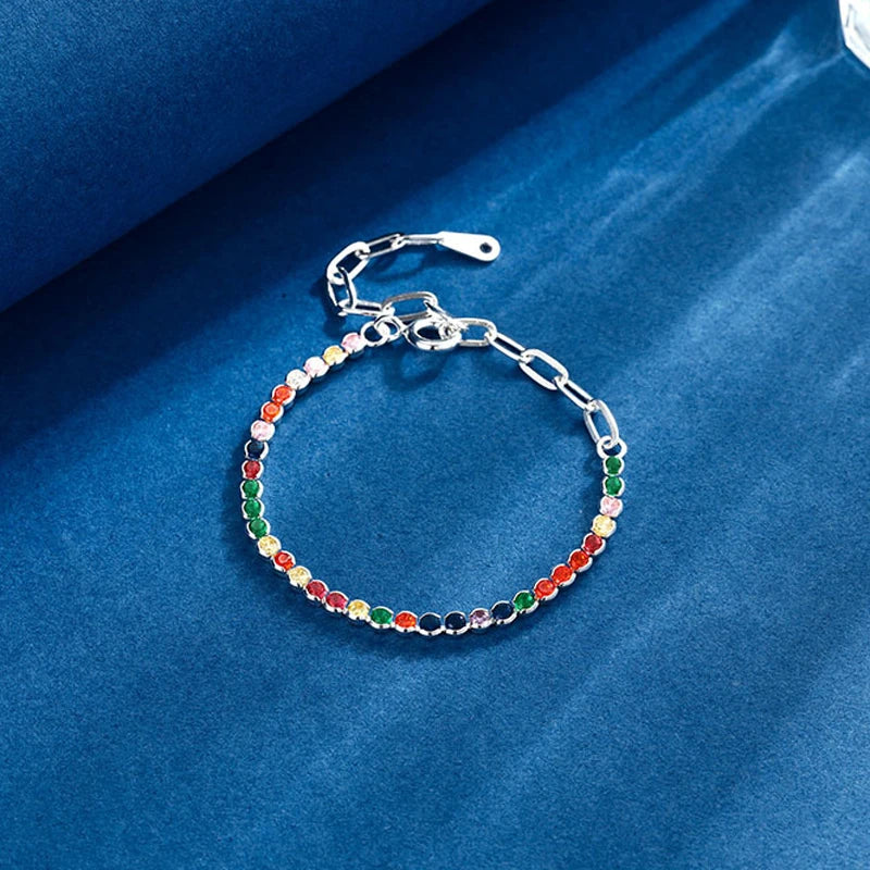 925 Silver Rainbow Created Moissanite Bracelet Women Wedding Jewelry