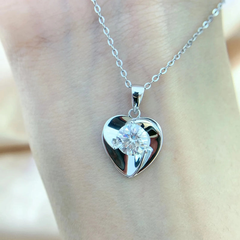 925 Silver Moissanite Diamond Pendant Necklace Love Earrings Plated 18k