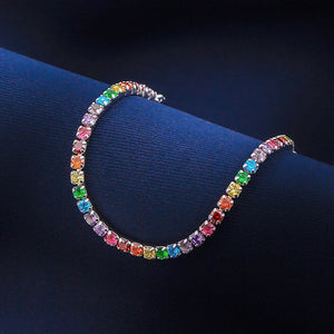 Sterling Silver Rainbow Diamond Bracelet - Women's Sparkling Zircon Rings