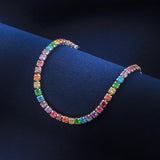 Sterling Silver Rainbow Diamond Bracelet - Women's Sparkling Zircon Rings