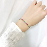 Sterling Silver Rainbow Diamond Bracelet - Women's Sparkling Zircon Rings