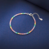Sterling Silver Rainbow Diamond Bracelet - Women's Sparkling Zircon Rings