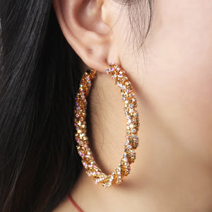 Crystal Hoop Earrings Geometric Round Rhinestone Big Circle Jewelry