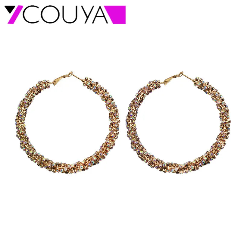 Crystal Hoop Earrings Geometric Round Rhinestone Big Circle Jewelry