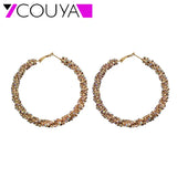 Crystal Hoop Earrings Geometric Round Rhinestone Big Circle Jewelry