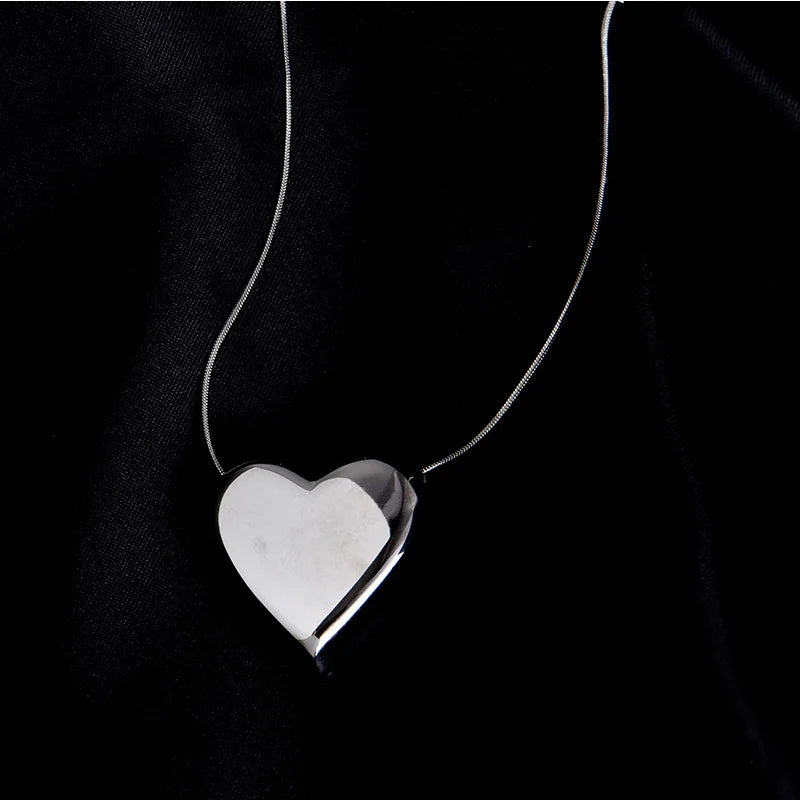 Love Necklace Women Heart Pendant Stainless Steel Peach Clavicle Chain