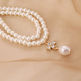 Double Layer Pearl Necklace Choker for Women Collar Short Jewelry