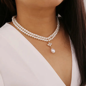 Double Layer Pearl Necklace Choker for Women Collar Short Jewelry