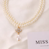 Double Layer Pearl Necklace Choker for Women Collar Short Jewelry