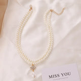 Double Layer Pearl Necklace Choker for Women Collar Short Jewelry