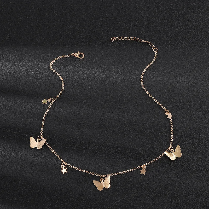 Star Butterfly Choker Necklace Love Romance Chain Jewelry