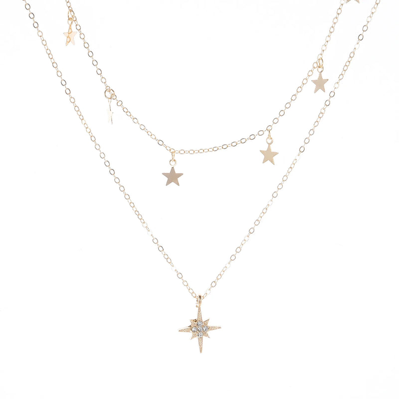 Layered Women Necklace Star Tassel Pendant Wild Clavicle Chain Neck Jewelry