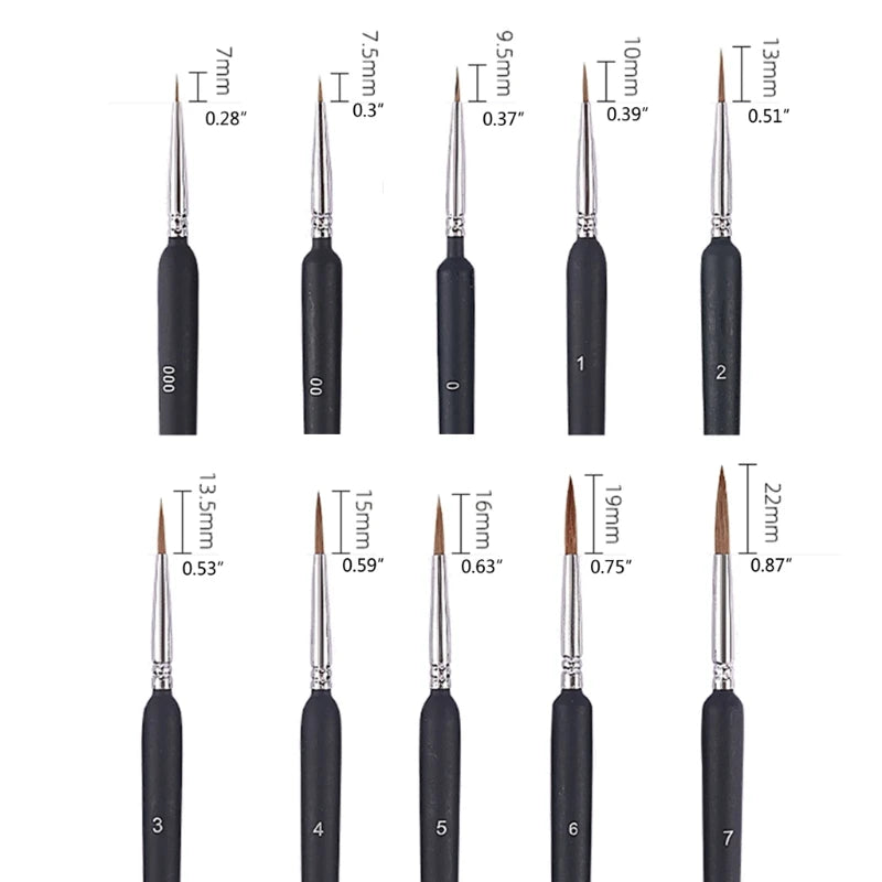 CPDD 10 Pcs Wolf Hair Detail Art Liner Painting Brush Set