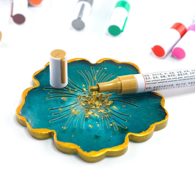 CPDD 12 Colors Epoxy Resin Drawing Pen Metallic Permanent Markers Kit