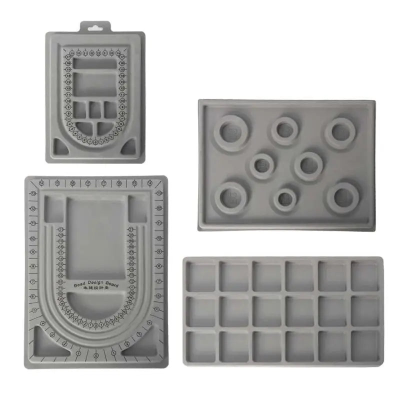 CPDD 4Pcs Gray Flock Beads Tray Boards Kit DIY Jewelry Tools