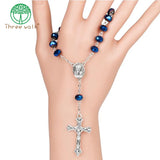 Dark Glass Beads Catholic One-Decade Rosary Crucifix Bracelet