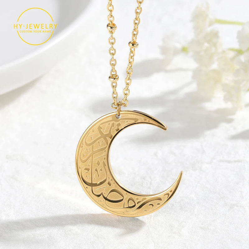 Personalized Crescent Moon Necklace Stainless Steel