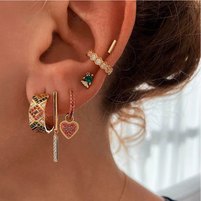 Vintage CZ Zircon Hoop Earrings Women's Drop Earrings
