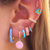 Smile Enamel CZ Hoop Stud Earrings Set Party Jewelry