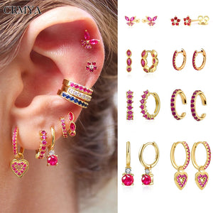 Red CZ Heart Dangle Earrings Set for Women